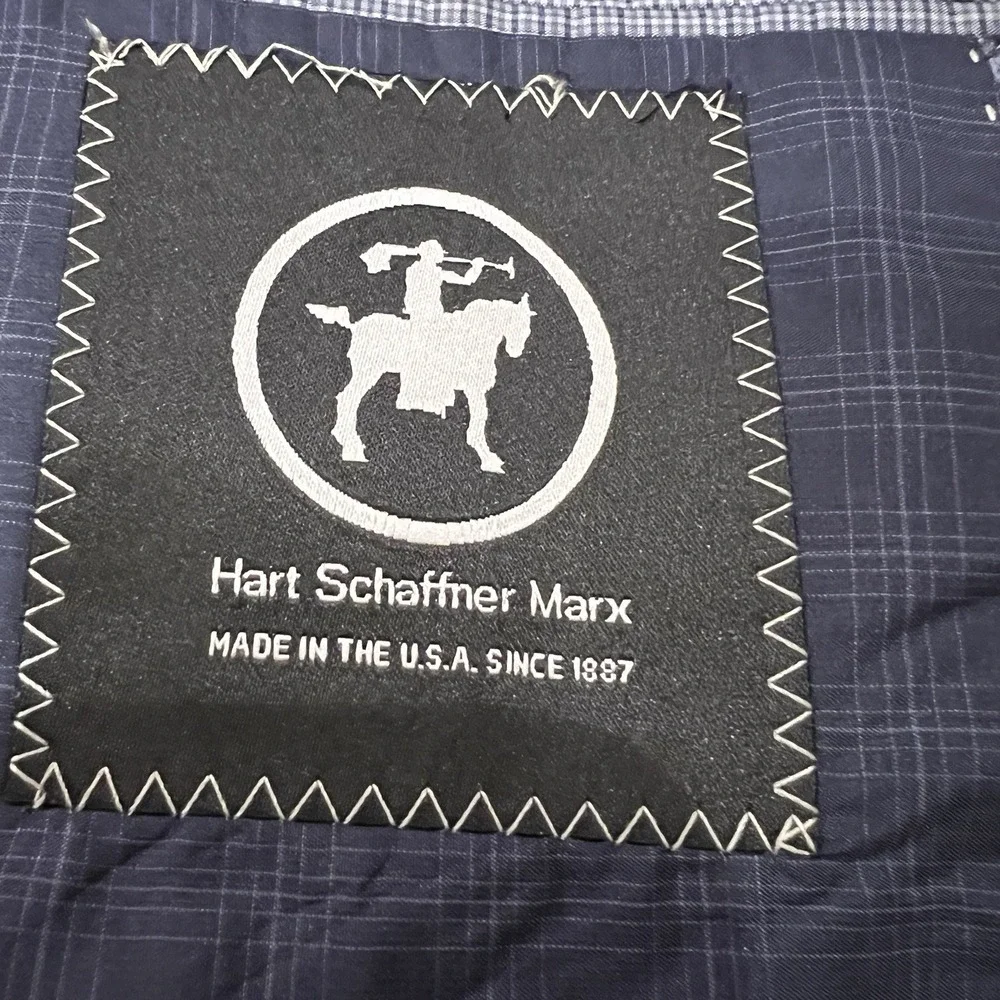 Hart Schaffner Marx Blazer Mens 44L Blue Plaid Sport Coat 2 Button Made in USA‎